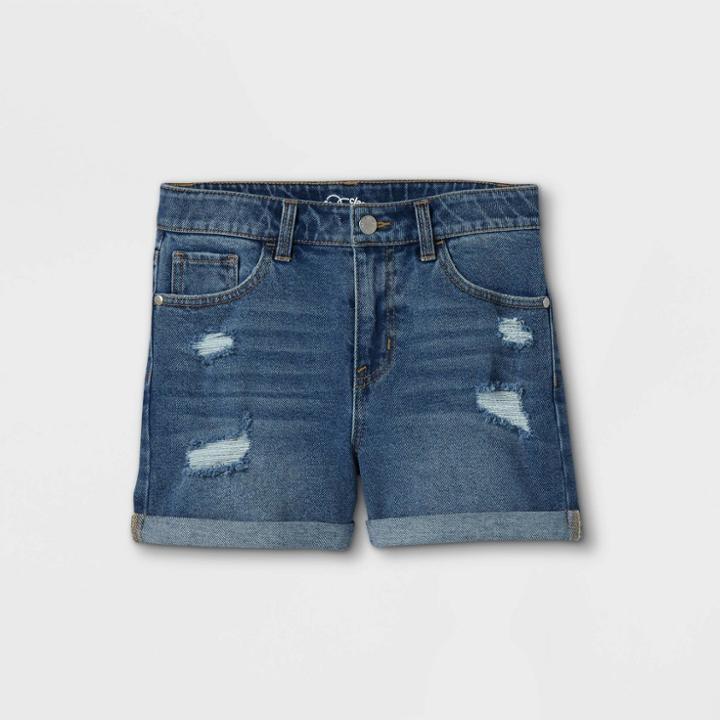 Girls' Rolled Hem Jean Shorts - Art Class Blue