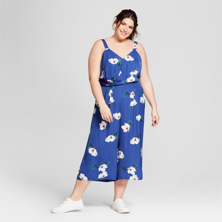 Women's Plus Size Floral Twist Front Jumpsuit - A New Day Blue
