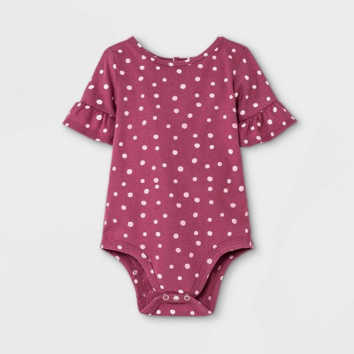 Grayson Mini Baby Girls' Dot Ruffle Sleeve Bodysuit - Purple