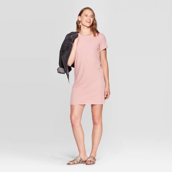 Women's Short Sleeve Crewneck T-shirt Dress - Universal Thread Toasted Pink