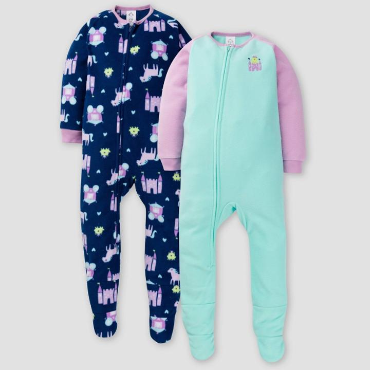 Gerber Toddler Girls' Princess Blanket Sleeper Footed Pajama - Blue/purple