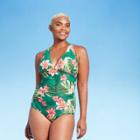 Women's Twist Strap High Coverage One Piece Swimsuit - Kona Sol Multi Xs, Green/blue/pink