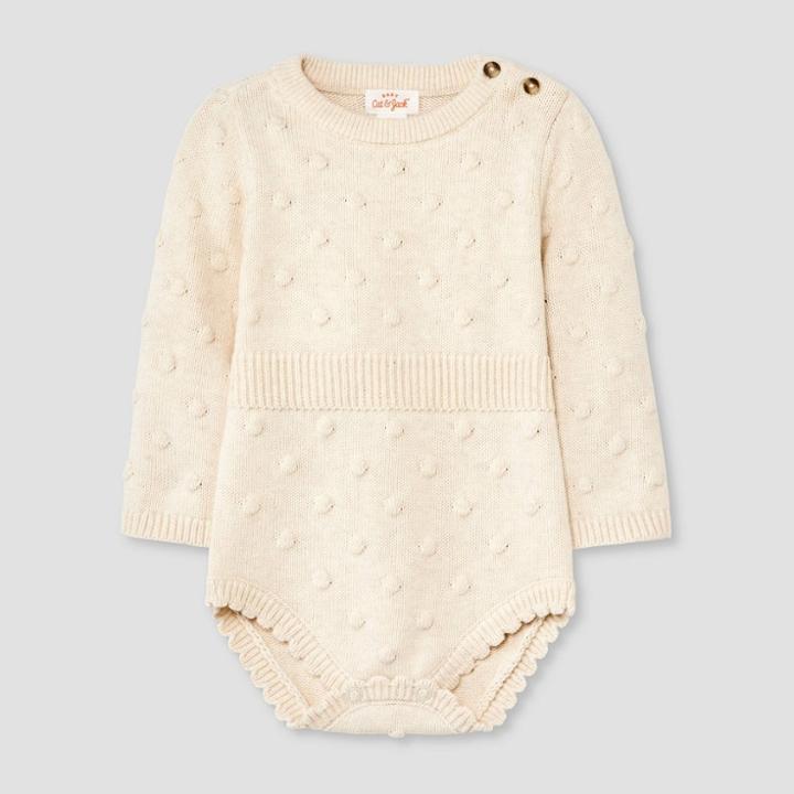 Baby Girls' Bobble Sweater Romper - Cat & Jack Oatmeal Newborn, One Color