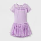 Danshuz Toddler Girls' Double Layer Skirt With Sequin Mesh Yoke Short Sleeve Activewear Dress - Lavender 8-10, Size: M(8-10), Purple