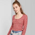 Women's Long Sleeve Crewneck Cozy Henley Cropped Top - Wild Fable Burgundy Xs, Women's, Red
