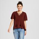 Women's Lace-up T-shirt - Xhilaration (juniors') Maroon (red)