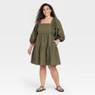 Women's Plus Size Short Sleeve A-line Dress - A New Day Olive 1x, Green Green