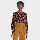 Women's Balloon Long Sleeve Boat Neck Woven Top - Who What Wear Black Floral