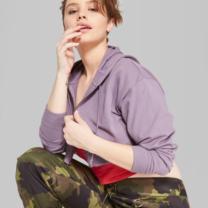 Women's Micro Cropped Zip-up Hoodie - Wild Fable Purple
