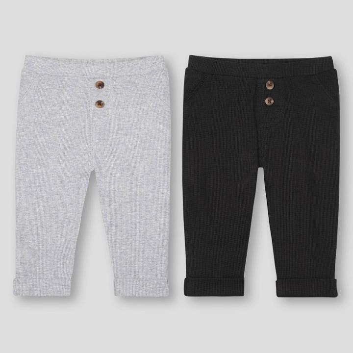 Lamaze Baby Organic Cotton 2pk Gray And Black Solids Thermal Pants - Gray Wash Newborn
