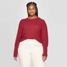 Women's Plus Size Long Sleeve Crewneck T-shirt - A New Day Burgundy 3x,