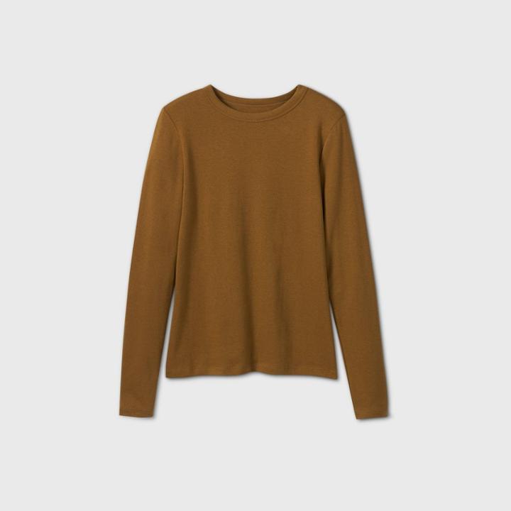 Women's Long Sleeve Fitted T-shirt - A New Day Olive