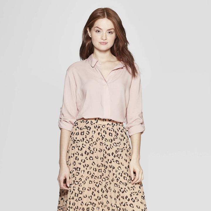Women's Long Sleeve Collared Popover Shirt - A New Day