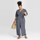 Women's Plus Size Floral Print Short Sleeve V-neck Jumpsuit - Universal Thread Navy 1x, Women's, Size: