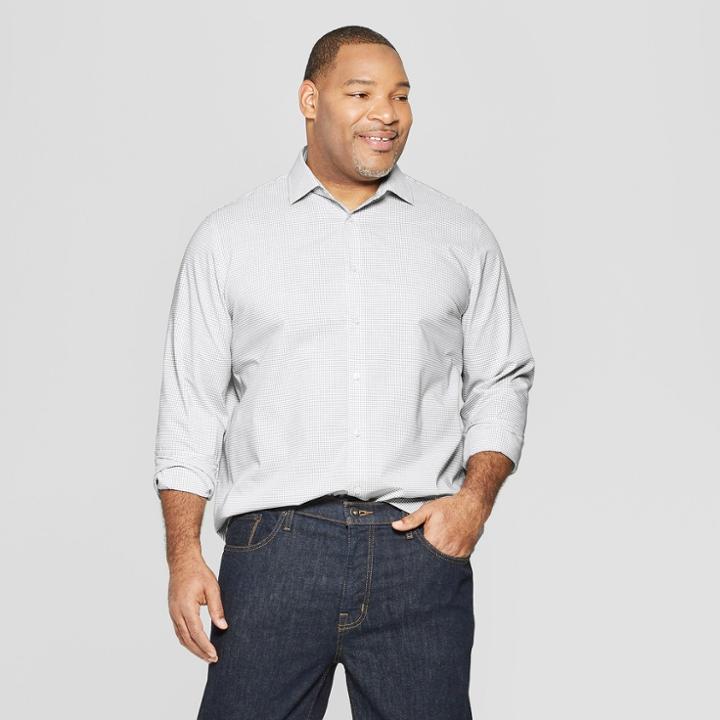 Men's Big & Tall Plaid Standard Fit Long Sleeve Button-down Shirt - Goodfellow & Co White