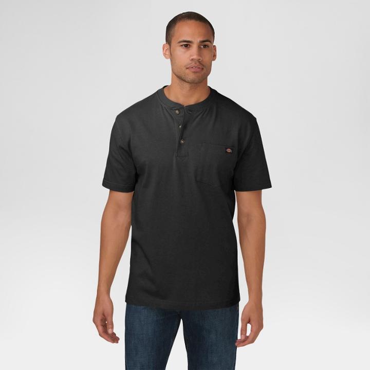 Dickies Men's Tall Cotton Heavyweight Short Sleeve Pocket Henley Shirt - Black