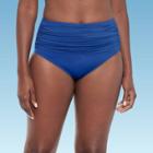 Women's Slimming Control Shirred High Waist Bikini Bottom - Dreamsuit By Miracle Brands Blue