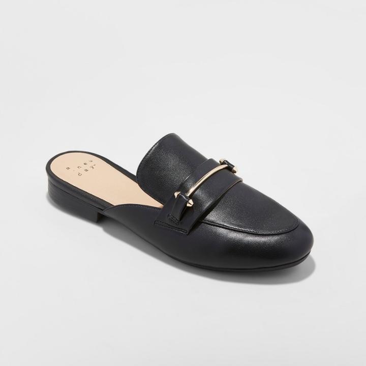 Women's Remmy Wide Width Backless Loafers - A New Day Black 9.5w,
