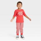 Toddler Boys' Santa Believes In Me Long Sleeve T-shirt And Fleece Jogger Pants Set - Cat & Jack Red