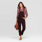 Women's Corduroy Mid-rise Wide Leg Cropped Overalls - Universal Thread Brown