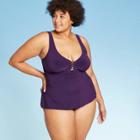 Women's Plus Size Over The Shoulder Tankini Top - Aqua Green Wine 16w, Women's, Purple