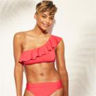 Women's Ruffle One Shoulder Bikini Top - Kona Sol Blazing Coral (pink)