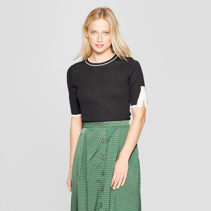 Women's Elbow Sleeve Color Block Pullover Sweater - Who What Wear Black