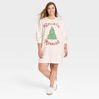 Grayson Threads Women's Plus Size Holiday Rockin' Around Long Sleeve Graphic Sweatshirt Dress - Off-white