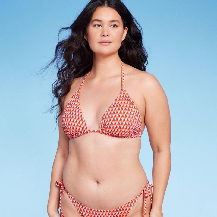 Women's Ribbed Triangle Bikini Top - Wild Fable Geo Print