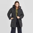 Women's Long Quilted Plaid Puffer Jacket - A New Day Black