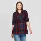 Maternity Plaid Long Sleeve Collared Popover Tunic - Isabel Maternity By Ingrid & Isabel Navy Xxl, Infant Girl's, Blue