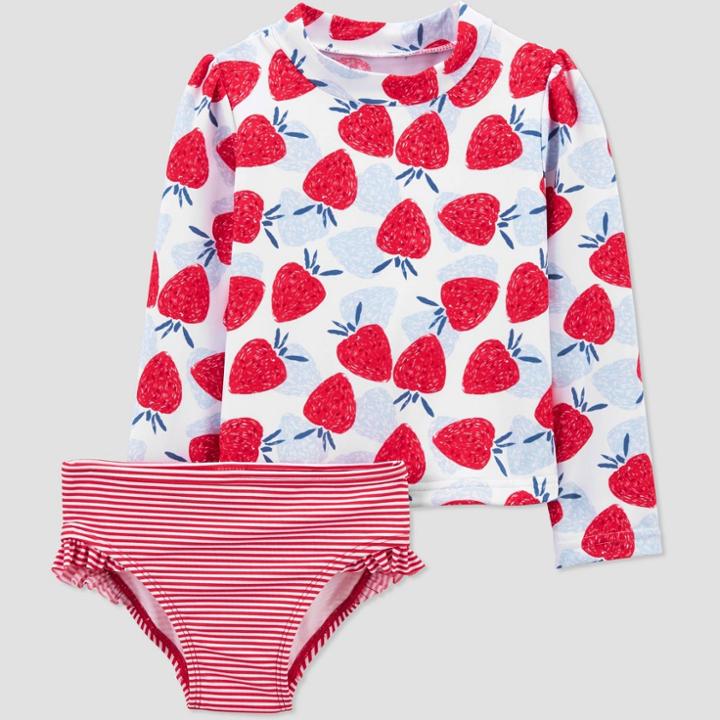 Toddler Girls' 2pc Strawberry Long Sleeve Rash Guard Set - Just One You Made By Carter's Red/blue