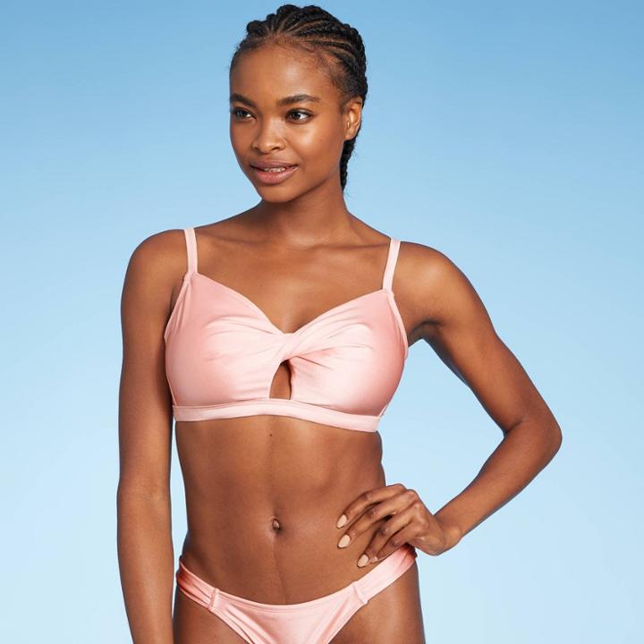 Juniors' Metallic Twist-front Bralette Bikini Top - Xhilaration Light Pink D/dd Cup