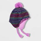 Girls' Fleece Earflap Hat - Cat & Jack Navy Stripe 4-7, Girl's, Blue