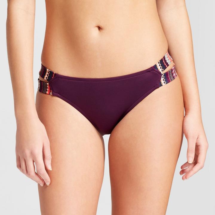 Women's Double Tab Hipster Bikini Bottom - Merlot Multi Stripe - M - Mossimo, Purple