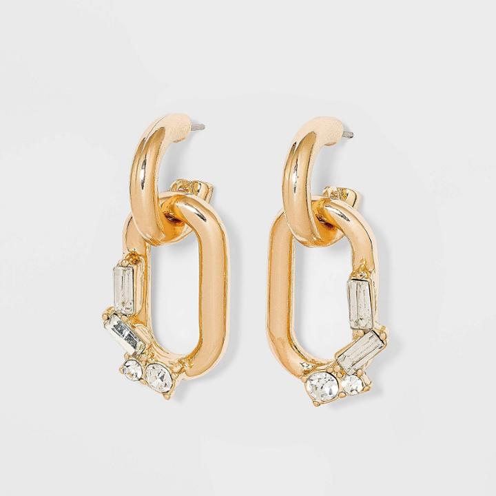Link And Baguette Stone Hoop Earrings - A New Day Gold
