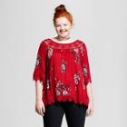 Women's Plus Size Crochet Off The Shoulder Printed Top - Xhilaration Red