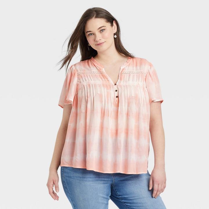 Women's Plus Size Short Sleeve V-neck Henley T-shirt - Knox Rose