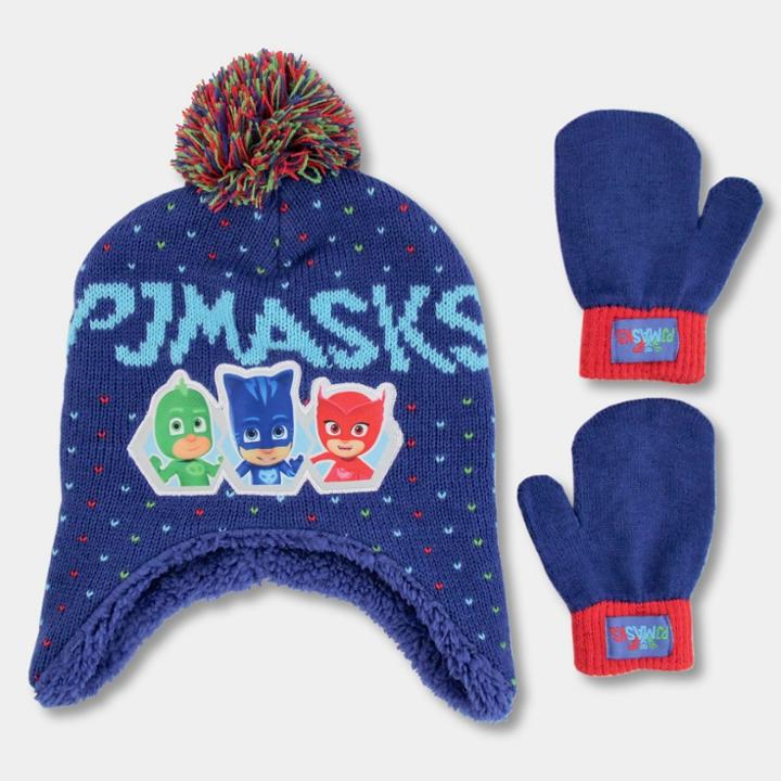 Toddler Boys' Pj Masks Hat And Mitten Set - Blue