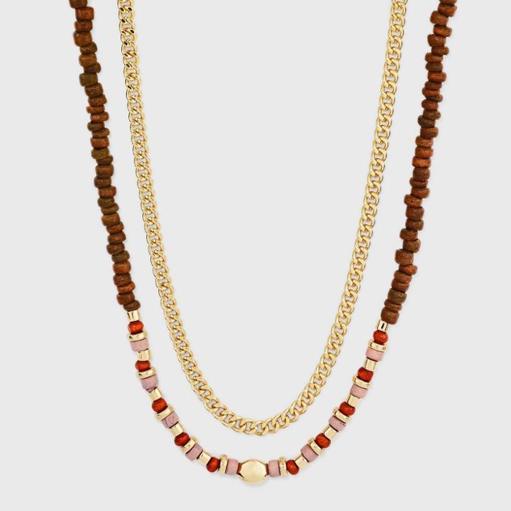 Wooden Beaded Multi-strand Necklace - A New Day Purple/red
