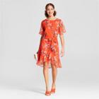 Women's Floral Print Short Sleeve Ruffle Wrap Dress - A New Day Red