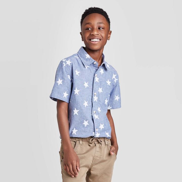 Petiteboys' Americana Short Sleeve Button-down Shirt - Cat & Jack Blue/white