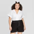 Women's Plus Size Short Sleeve Button-down Eyelet Shirt - Who What Wear White