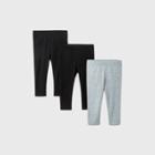 Baby Girls' 3pk Leggings - Cat & Jack Gray/black 18m, Black/gray