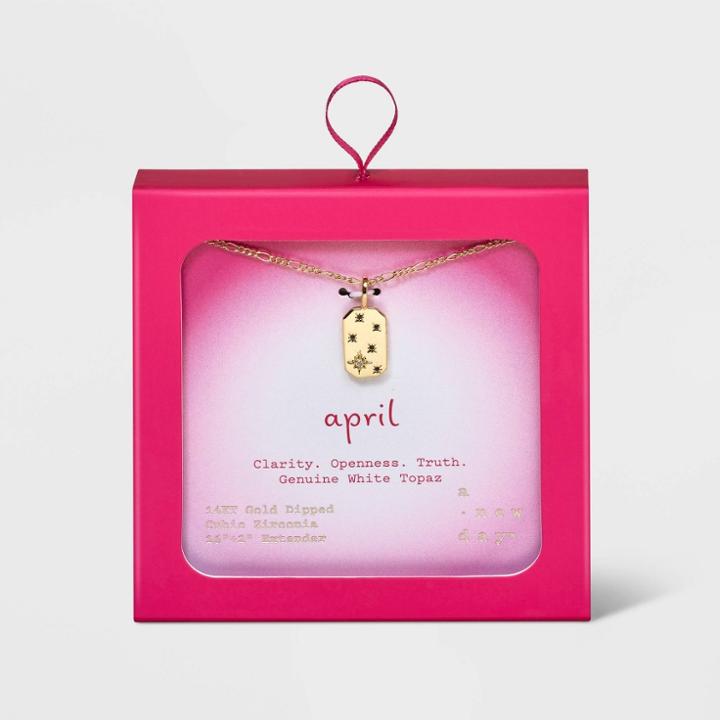 Gold Over Silver Plated White Topaz And Cubic Zirconia Tag Pendant Necklace - A New Day Gold