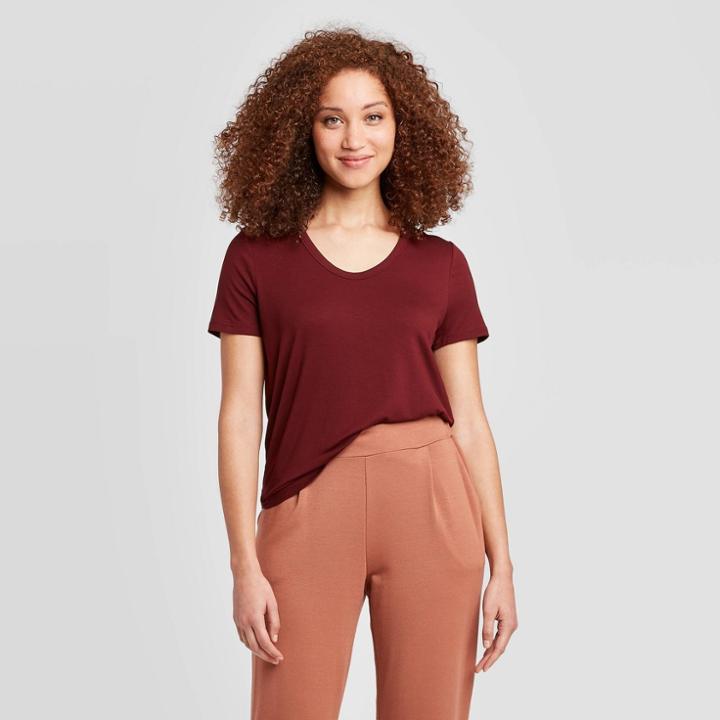 Women's Short Sleeve Scoop Neck T-shirt - A New Day Burgundy Xxl, Women's, Red
