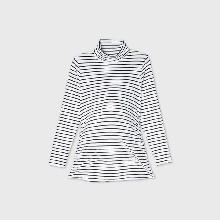 Maternity Striped Long Sleeve Turtleneck T-shirt - Isabel Maternity By Ingrid & Isabel White/black