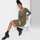 Women's Long Sleeve Brushed Rib-knit Tiered Dress - Wild Fable Olive Green