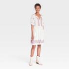 Women's Short Sleeve Embroidered Dress - Knox Rose White