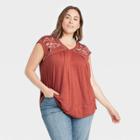 Women's Plus Size Short Sleeve Embroidered Knit Top - Knox Rose Rust